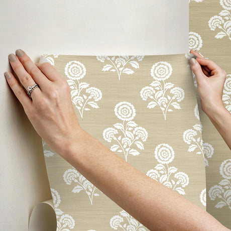 York Flourish Block Print Wheat Faux Grasscloth Peel & Stick Wallpaper