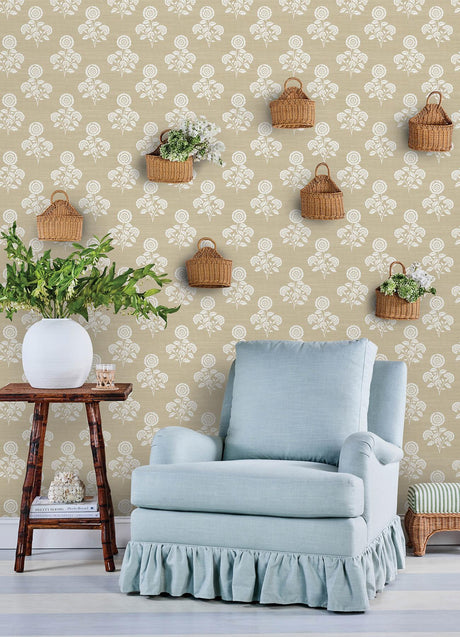 York Flourish Block Print Wheat Faux Grasscloth Peel & Stick Wallpaper