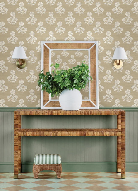 York Flourish Block Print Wheat Faux Grasscloth Peel & Stick Wallpaper