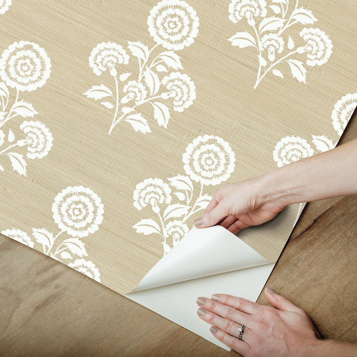 York Flourish Block Print Wheat Faux Grasscloth Peel & Stick Wallpaper
