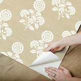 York Flourish Block Print Wheat Faux Grasscloth Peel & Stick Wallpaper