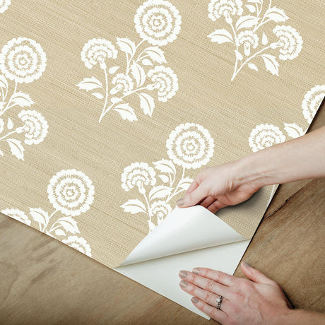 York Flourish Block Print Wheat Faux Grasscloth Peel & Stick Wallpaper