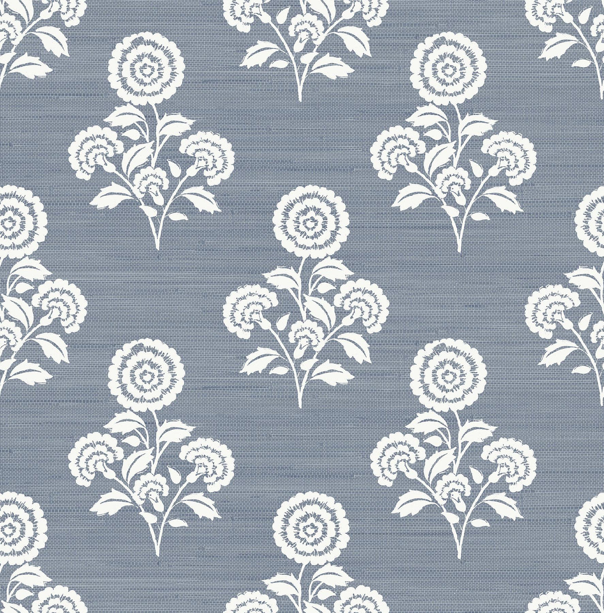 York Flourish Block Print Mineral Blue Faux Grasscloth Peel & Stick Wallpaper