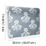 York Flourish Block Print Mineral Blue Faux Grasscloth Peel & Stick Wallpaper