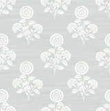 York Flourish Block Print Whisper Blue Faux Grasscloth Peel & Stick Wallpaper
