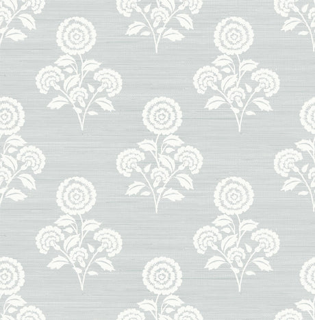 York Flourish Block Print Whisper Blue Faux Grasscloth Peel & Stick Wallpaper