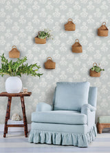 York Flourish Block Print Whisper Blue Faux Grasscloth Peel & Stick Wallpaper