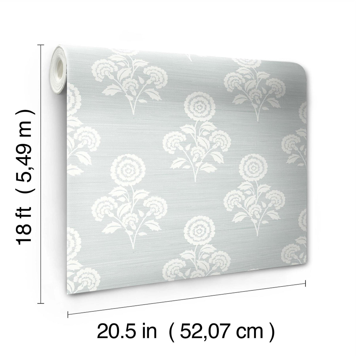 York Flourish Block Print Whisper Blue Faux Grasscloth Peel & Stick Wallpaper