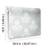 York Flourish Block Print Whisper Blue Faux Grasscloth Peel & Stick Wallpaper