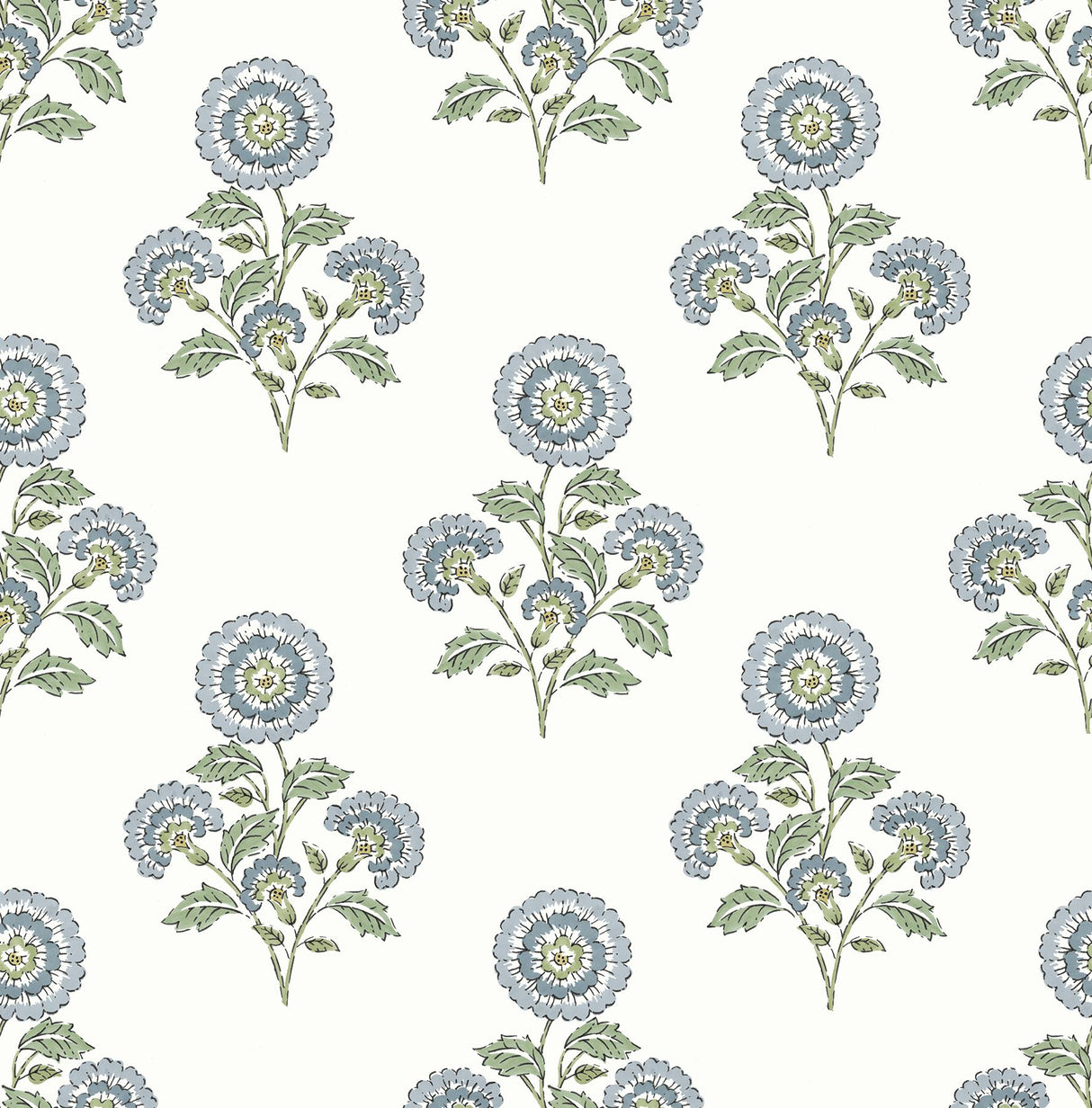 York Flourish Block Print Blue and Green Multi Peel & Stick Wallpaper