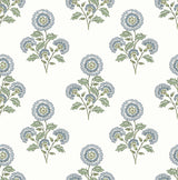 York Flourish Block Print Blue and Green Multi Peel & Stick Wallpaper