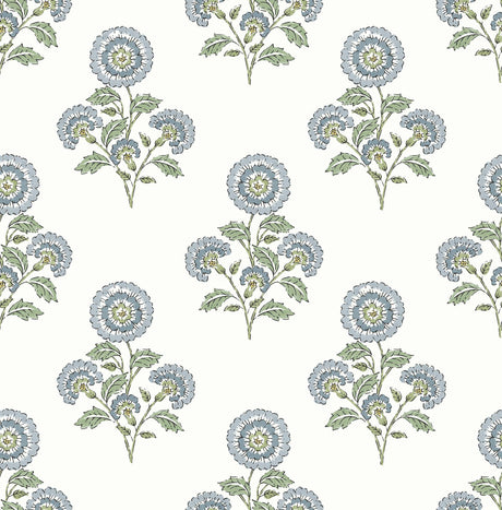 York Flourish Block Print Blue and Green Multi Peel & Stick Wallpaper