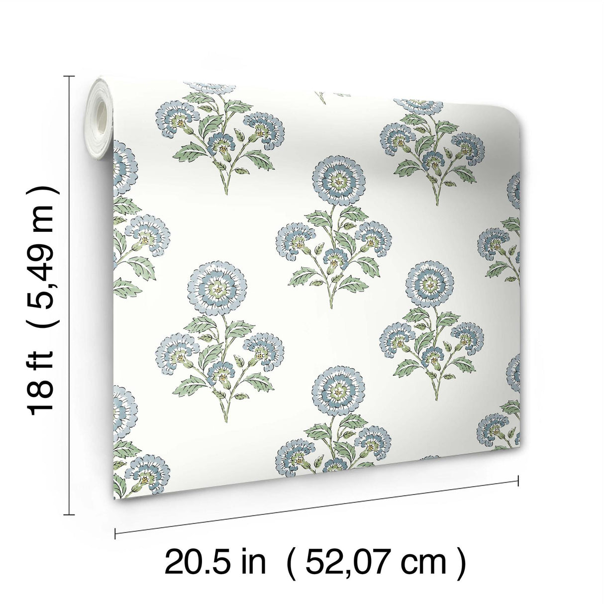 York Flourish Block Print Blue and Green Multi Peel & Stick Wallpaper