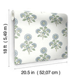York Flourish Block Print Blue and Green Multi Peel & Stick Wallpaper