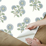 York Flourish Block Print Blue and Green Multi Peel & Stick Wallpaper