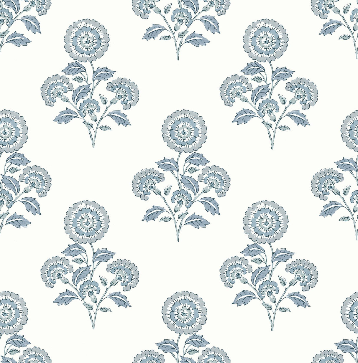York Flourish Block Print Blue on Blue Peel & Stick Wallpaper