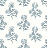 York Flourish Block Print Blue on Blue Peel & Stick Wallpaper