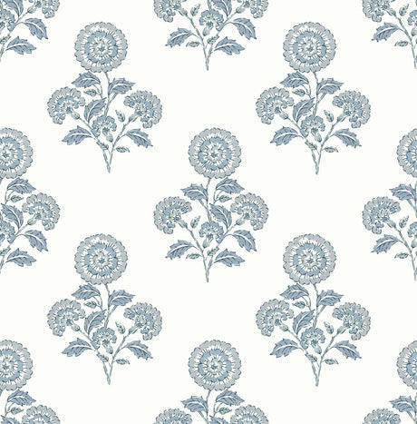 York Flourish Block Print Blue on Blue Peel & Stick Wallpaper