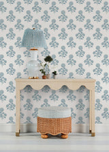 York Flourish Block Print Blue on Blue Peel & Stick Wallpaper