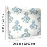 York Flourish Block Print Blue on Blue Peel & Stick Wallpaper