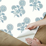 York Flourish Block Print Blue on Blue Peel & Stick Wallpaper