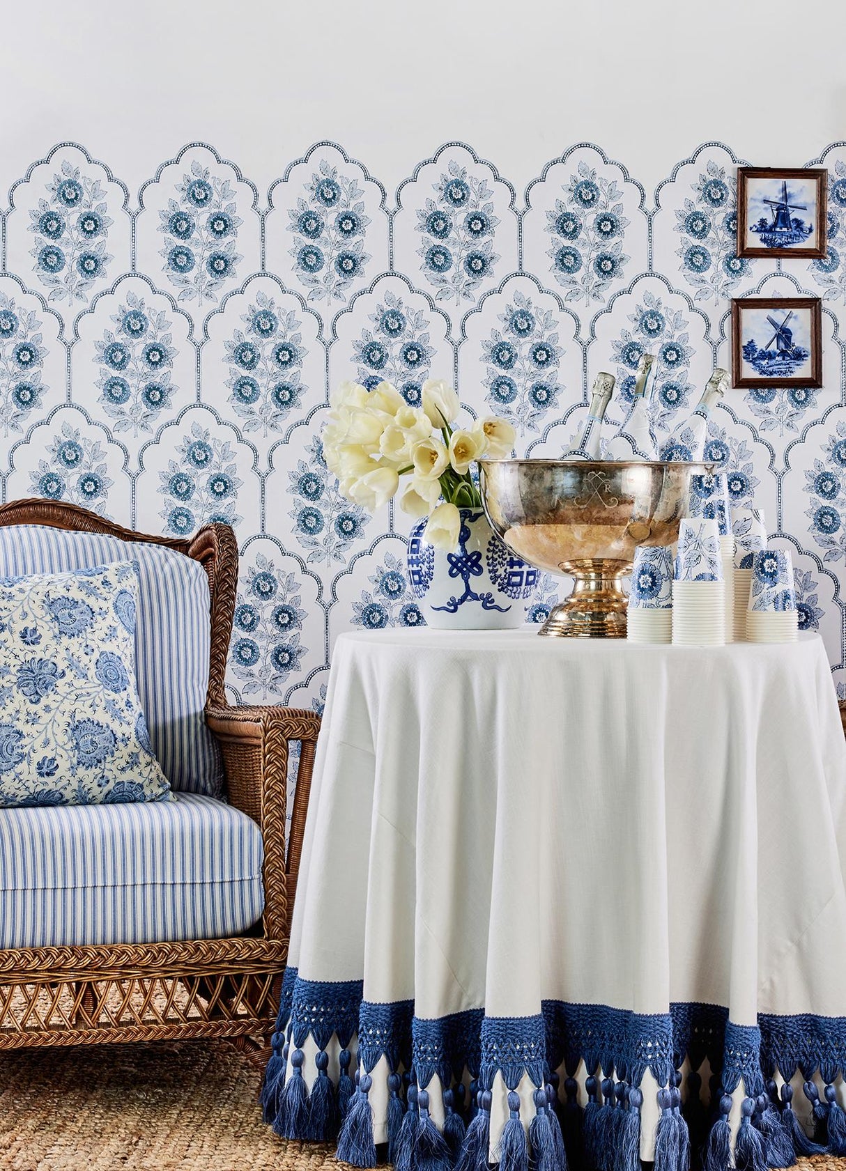 York Floral Bazaar Delft Blue Peel & Stick Wallpaper