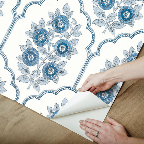 York Floral Bazaar Delft Blue Peel & Stick Wallpaper