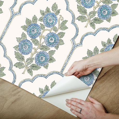 York Floral Bazaar Green and Blue Peel & Stick Wallpaper