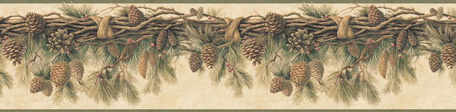 York Wyola Olive Pinecone Forest Border