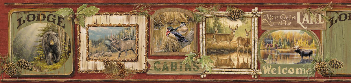 York Poinsett Dark Red Cabin Fever Border