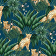 York Augustus Blue Jungle Cheetah Wallpaper