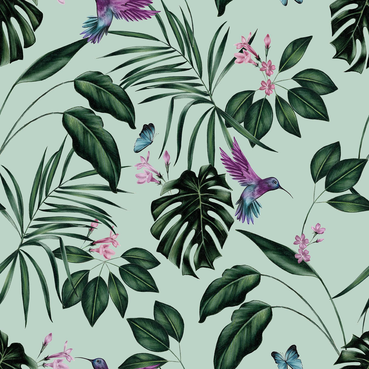 York Clivia Mint Hummingbird Wallpaper