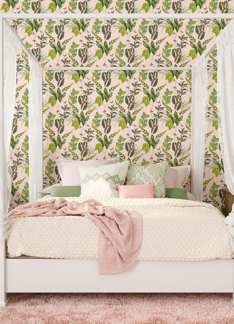 York Spirit Light Pink Tropical Foliage Wallpaper