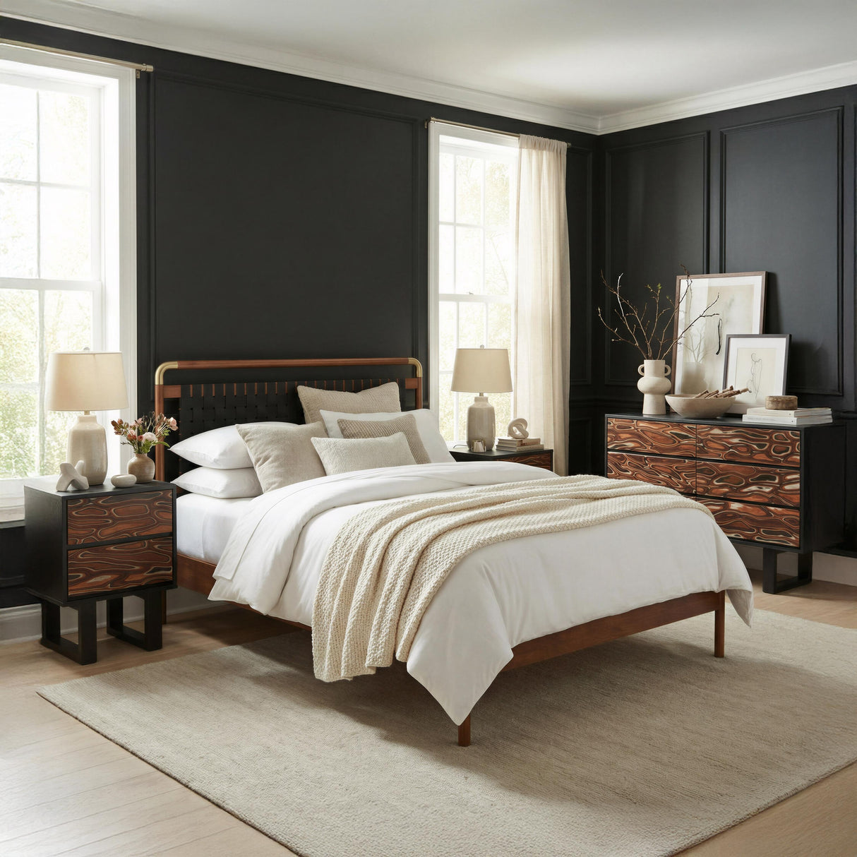 ZUO Netz Queen Bed Black & Walnut
