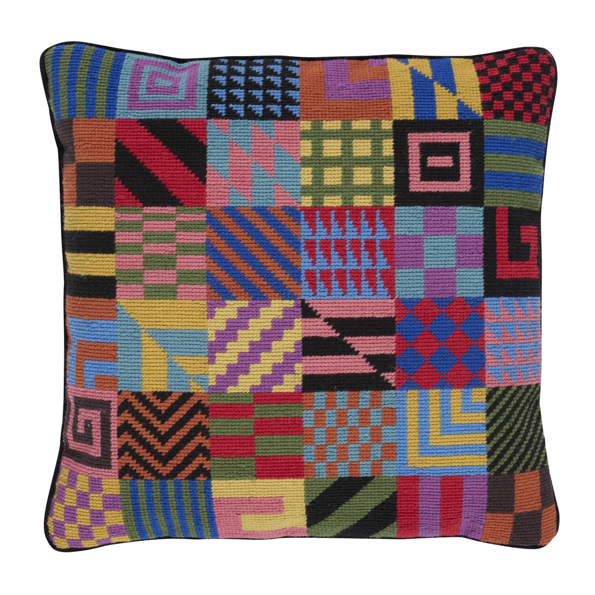 Schumacher Multi 16" x 16" Graphic Blocks Needlepoint Pillow
