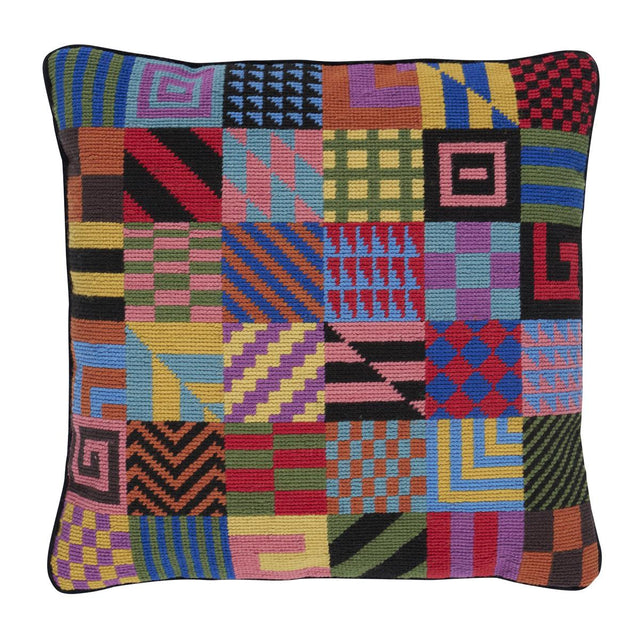 Schumacher Multi 16" x 16" Graphic Blocks Needlepoint Pillow