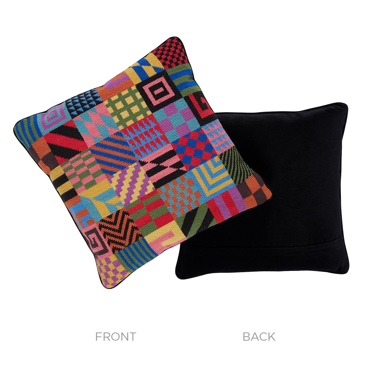 Schumacher Multi 16" x 16" Graphic Blocks Needlepoint Pillow