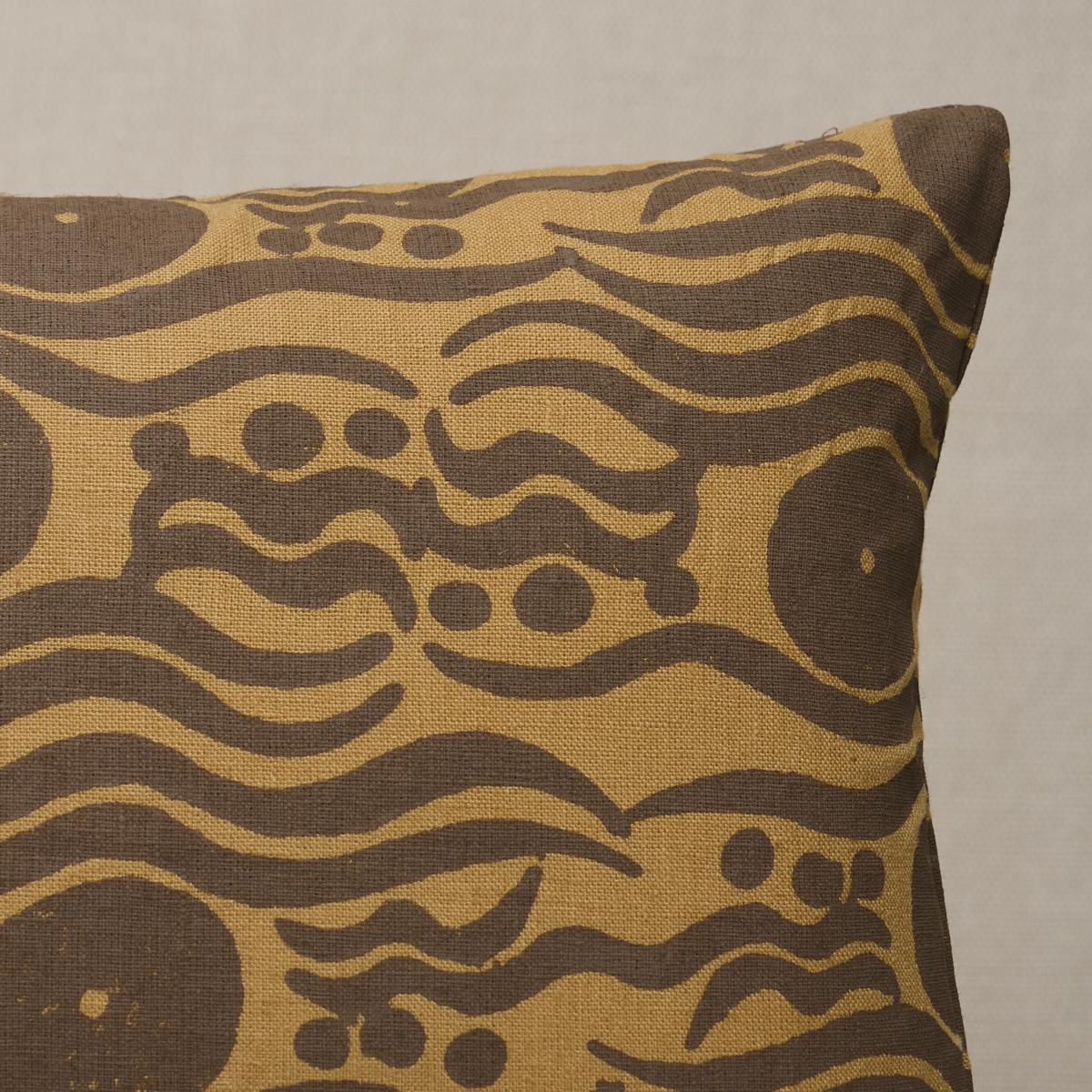 Schumacher Ochre & Brown 24" x 12" Bosphorous Hand Block Pillow