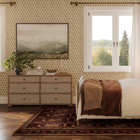 TOV Laurentis 64" Light Taupe Suede and Wood 6-Drawer Dresser