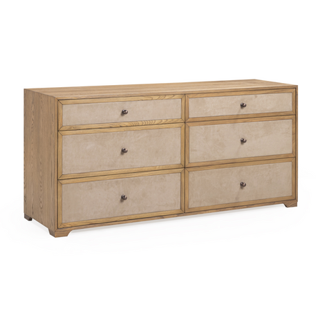 TOV Laurentis 64" Light Taupe Suede and Wood 6-Drawer Dresser