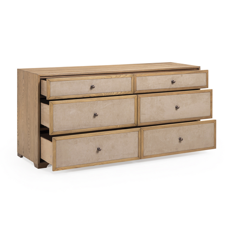 TOV Laurentis 64" Light Taupe Suede and Wood 6-Drawer Dresser