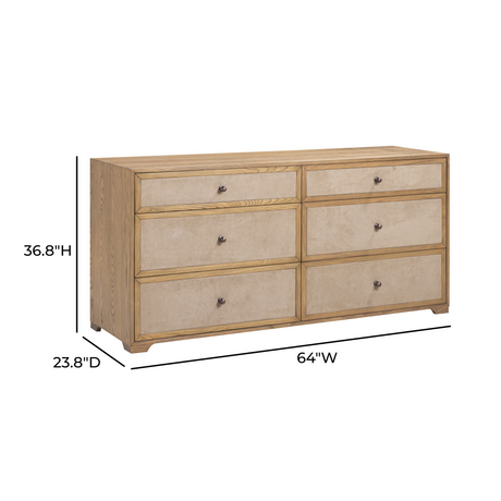 TOV Laurentis 64" Light Taupe Suede and Wood 6-Drawer Dresser