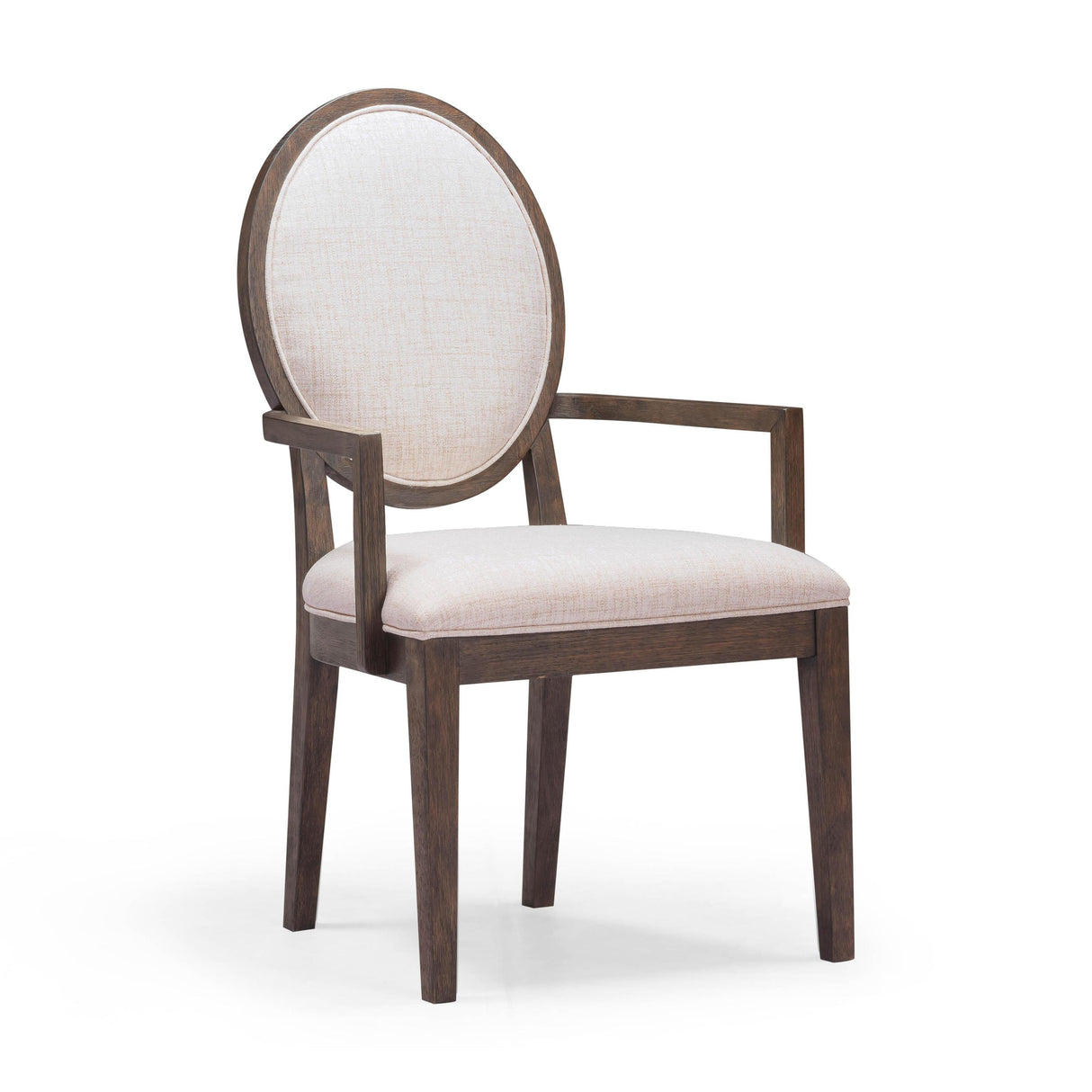 TOV Mila Dark Brown and Beige Performance Fabric Dining Armchair