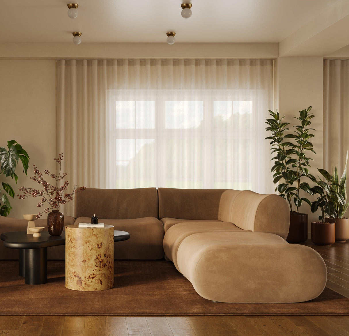 TOV Zenith Latte Brown Performance Velvet Corner Wedge