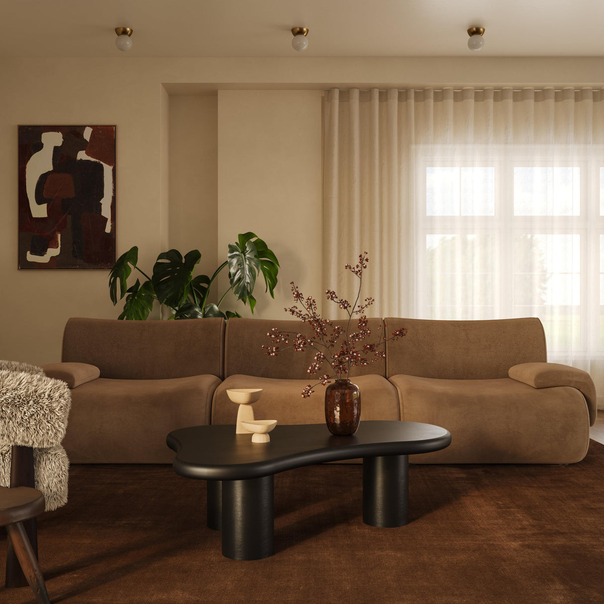 TOV Zenith 116.5" Latte Brown Performance Velvet Modular Sofa