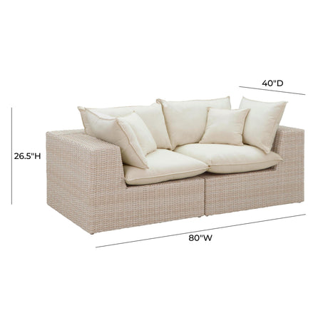 TOV Cali 80" Natural Wicker Outdoor Modular Loveseat