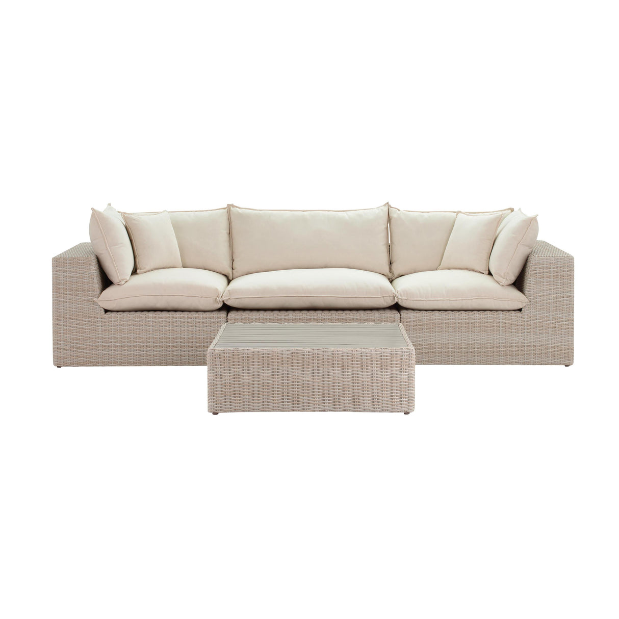 TOV Cali 120" Natural Wicker Outdoor Modular Sofa