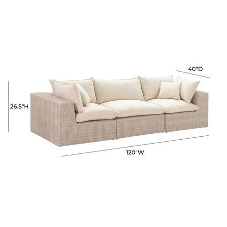 TOV Cali 120" Natural Wicker Outdoor Modular Sofa
