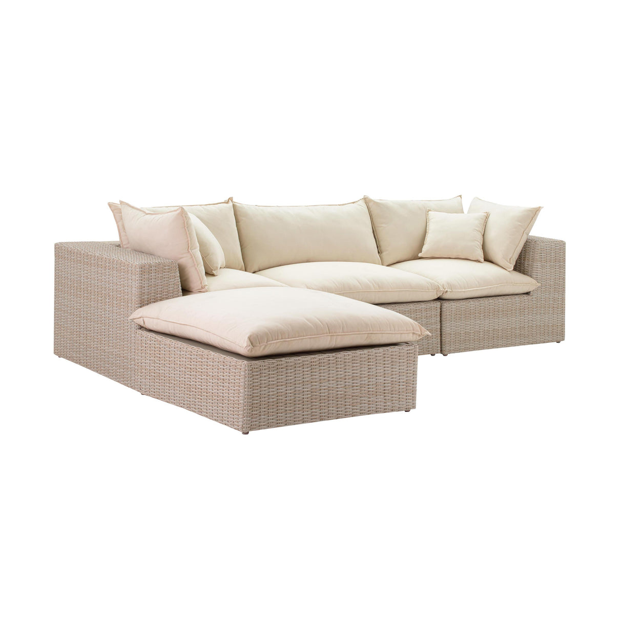 TOV Cali 4-Piece Natural Wicker Outdoor Modular Sectional