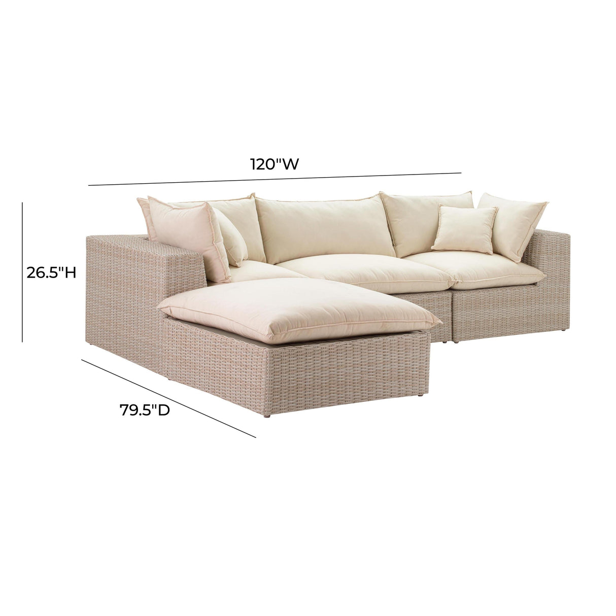 TOV Cali 4-Piece Natural Wicker Outdoor Modular Sectional